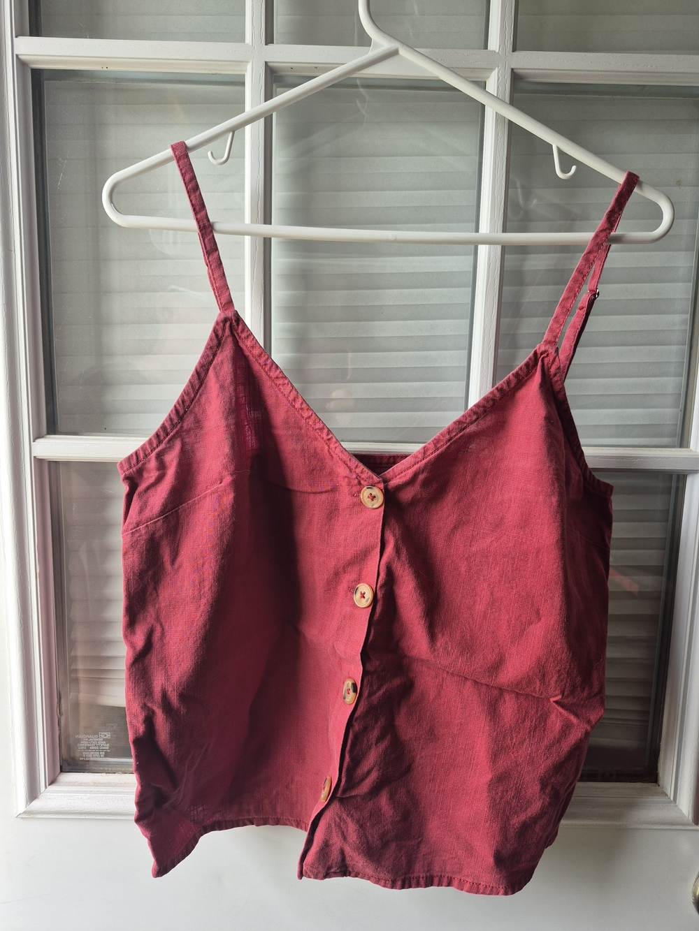 Revamped Burgundy Linen Button-Front Camisole